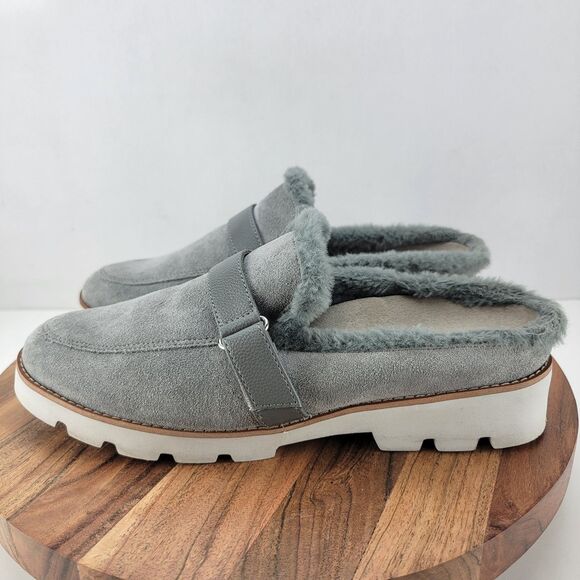 Vionic Womens Size 9 Grey Kailen Faux Fur Slip On Mule Slippers - Picture 1 of 7